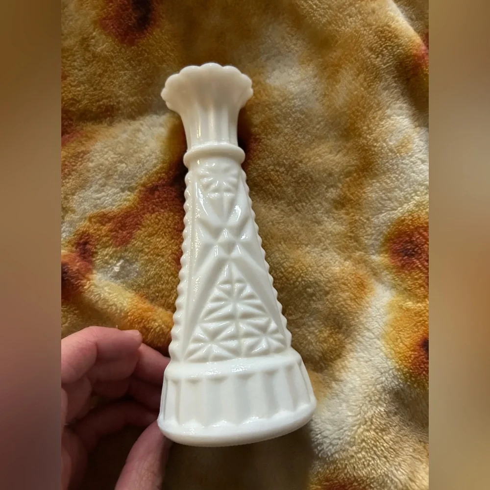 White Textured  milk glass bud vase